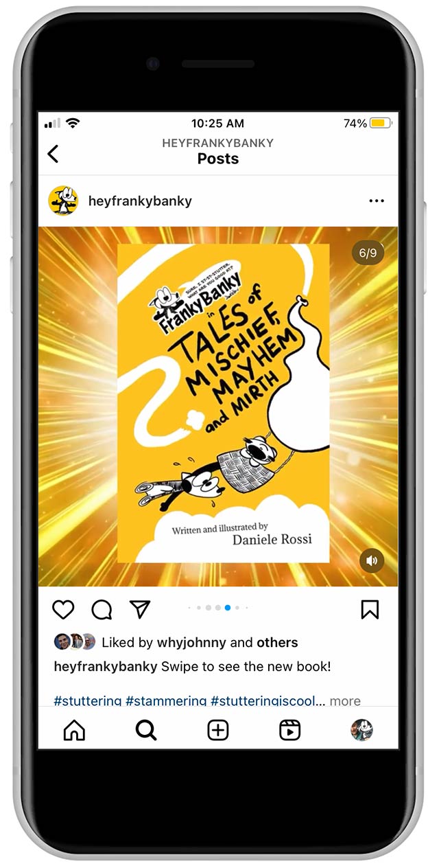 A mobile phone displaying an instagram post featuring a graphic novel