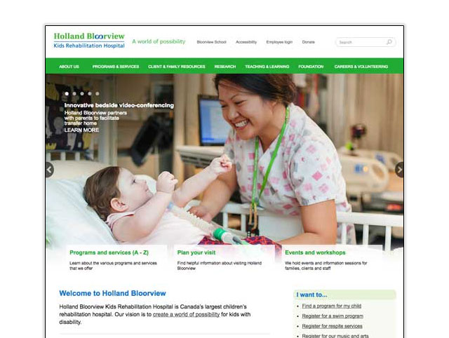 Screenshot of a web page for a children's hospital