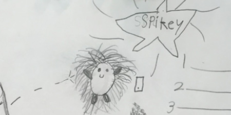 A child's drawing of a porcupine