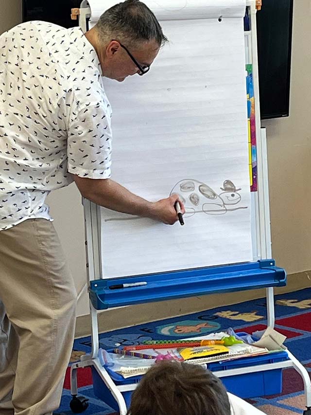 A man drawing on a flipchart