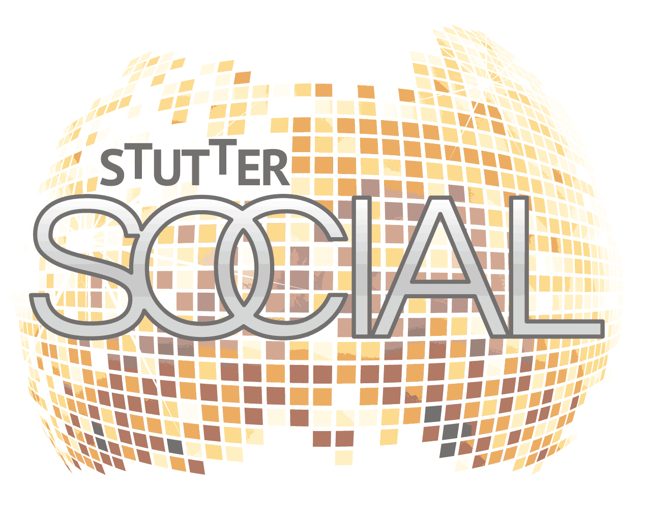 Stutter Social logo consisting of its name and an abstract disco ball